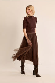 Molly Bracken Pleated Tulle Skirt Chocolate