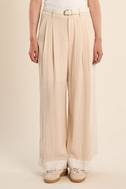 Molly Bracken Lace Trim Pants With Braided Belt Off-white
