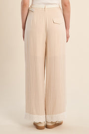 Molly Bracken Lace Trim Pants With Braided Belt Off-white