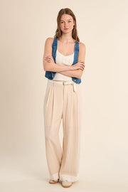 Molly Bracken Lace Trim Pants With Braided Belt Off-white