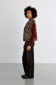 Molly Bracken Faux Fur Gilet Jacket Grey Leo Print