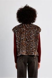Molly Bracken Faux Fur Gilet Jacket Grey Leo Print