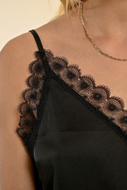 Molly Bracken Satin Camisole With Lace Details Black