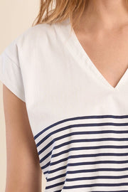 Molly Bracken Striped V-neck Tee Off-white/Navy