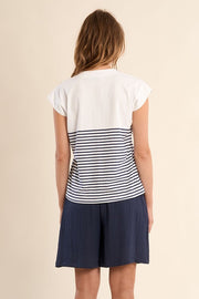 Molly Bracken Striped V-neck Tee Off-white/Navy
