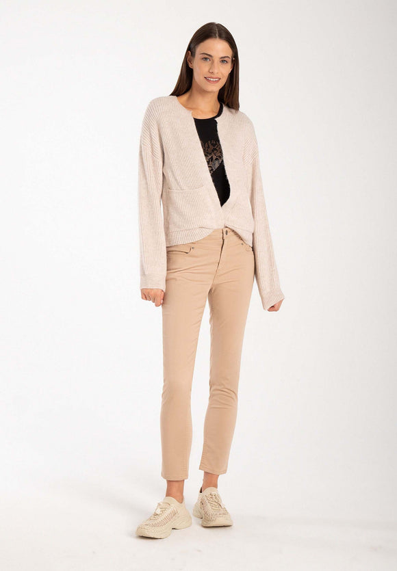 More & More Ribbed Knit Cardigan Almond