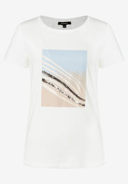 Tee With Front Print & Sequin Trim Off-white