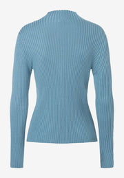 More & More Ribbed Knit High Neck Top Grey Blue