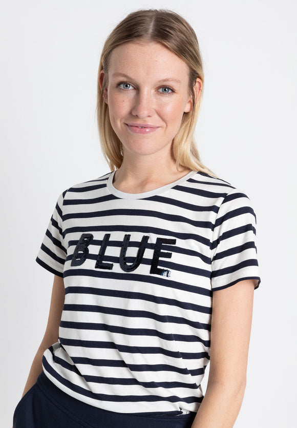 More & More Striped Tee With Sequin Lettering