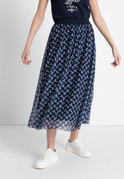 More & More Mesh Skirt Abstract Dot Print Navy