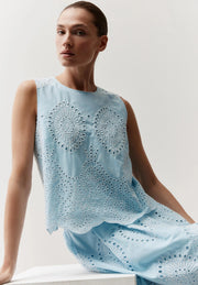 More & More Broderie Anglaise Top Blue