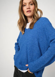 Mos Mosh Thora V-Neck Knit Sweater Blue Lolite