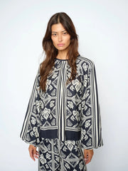 Mos Mosh Milkey Linocut Blouse Navy Print