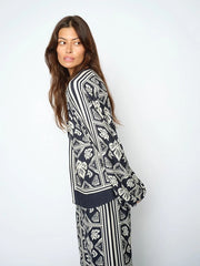 Mos Mosh Milkey Linocut Blouse Navy Print