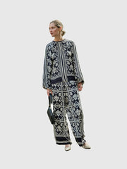 Mos Mosh Milkey Linocut Blouse Navy Print