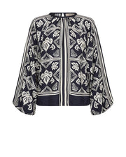 Mos Mosh Milkey Linocut Blouse Navy Print