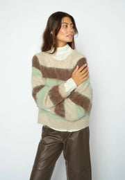 Mos Mosh Suvi Striped Knit Sweater Frosty Green
