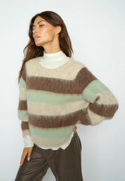 Mos Mosh Suvi Striped Knit Sweater Frosty Green