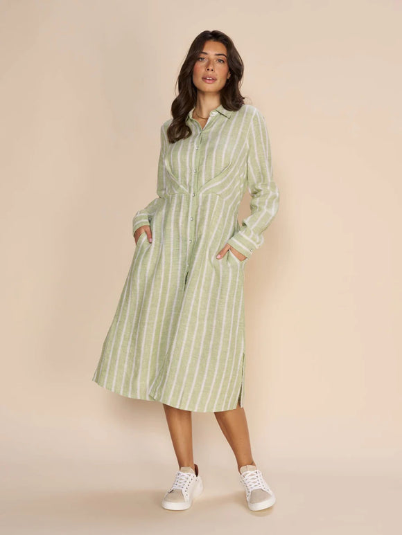 Mos Mosh Korina Striped Linen Dress Smoke Green