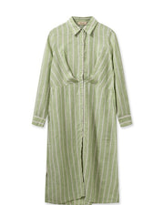 Mos Mosh Korina Striped Linen Dress Smoke Green