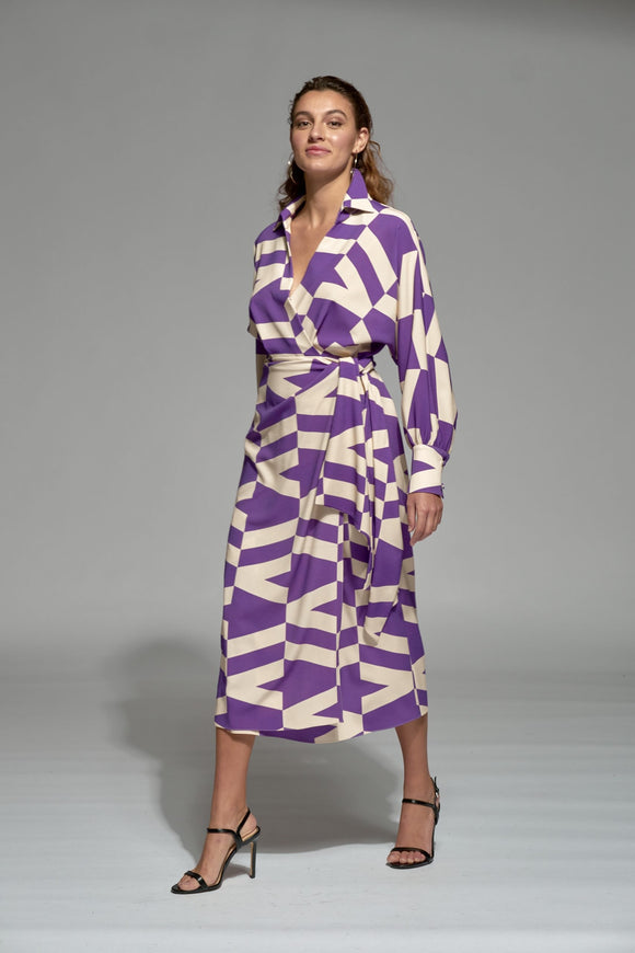 Moskada Corcega Wrap Dress Purple Geo Print