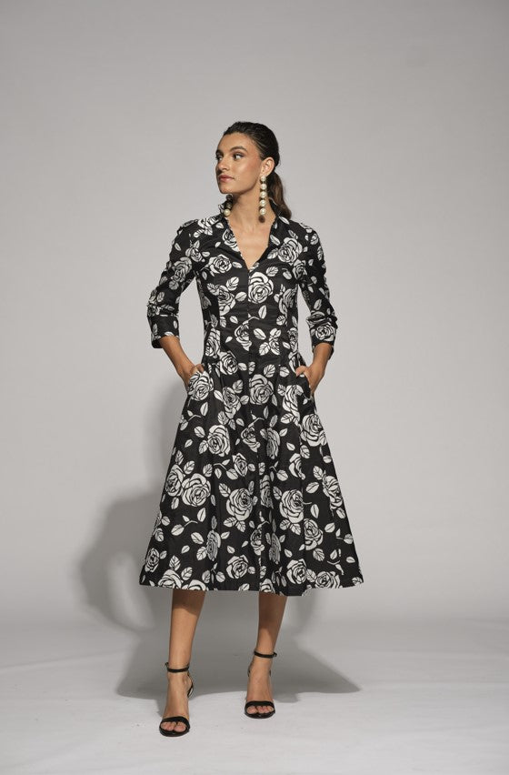 Moskada Alicia Dress Black Rose Print