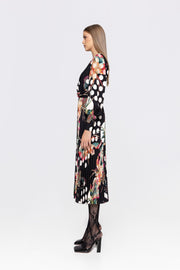 Nissa Pleated Dress With Floral/Polka Dot Print