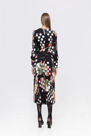 Nissa Pleated Dress With Floral/Polka Dot Print