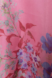 Nissa Pink Ruffled Organza Midi Dress Floral Print