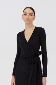 Nissa Shimmer Midi Dress Black