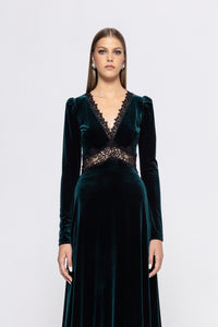 Nissa Velvet Dress Dark Green