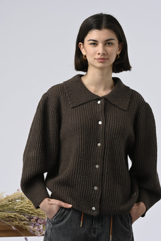 Orfeo Paris Kaloua Knit Cardigan Dark Brown