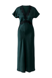Oui Satin Dress With Lace Detail Dark Green