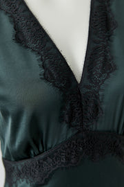 Oui Satin Dress With Lace Detail Dark Green
