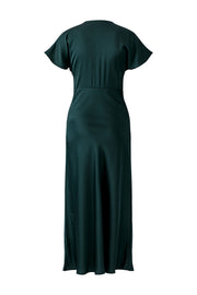Oui Satin Dress With Lace Detail Dark Green