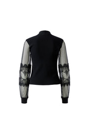 Oui Knit Top With Tulle & Lace Detail Black