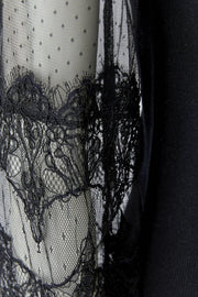 Oui Knit Top With Tulle & Lace Detail Black