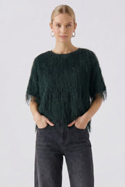 Oui Fringed Detail Top Dark Teal