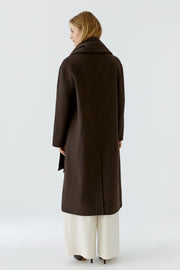 Oui Long Wool Blend Coat With Scarf Chocolate