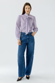 Oui Striped Blouse Violet/White