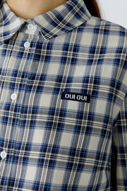Oui Check Blouse With Lace Ecru/Blue