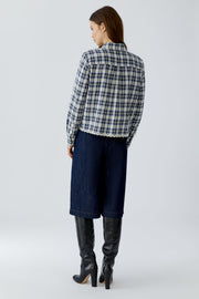 Oui Check Blouse With Lace Ecru/Blue