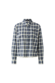 Oui Check Blouse With Lace Ecru/Blue