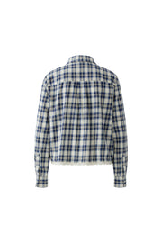 Oui Check Blouse With Lace Ecru/Blue