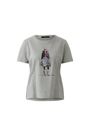 Oui T-Shirt With Girl Motif Grey