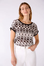 Oui Two-Patterned Top Dark Brown & White