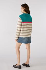 Oui Knit Striped Jumper Stone/Green