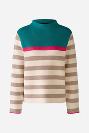 Oui Knit Striped Jumper Stone/Green