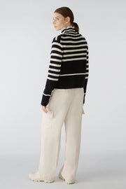 Oui Knitted Striped Jumper Black/Off-white
