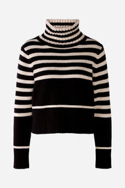 Oui Knitted Striped Jumper Black/Off-white